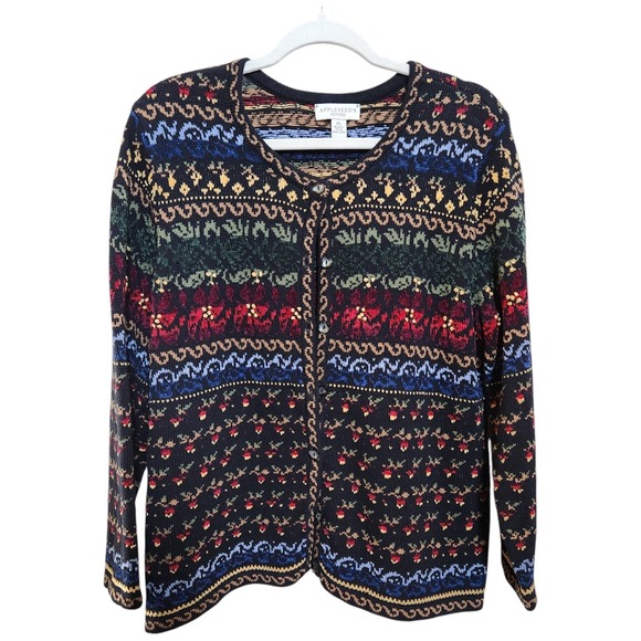 Vintage Appleseed's Cardigan Women's L Petite 3D Knit Button Retro Fairy aisle - Picture 1 of 12